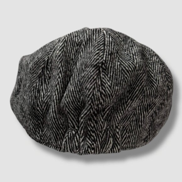Gray Black Herringbone Chunky Tweed Newsboy Flat Cap NEW - Picture 3 of 5